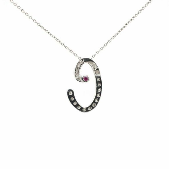 18k WG Cursive Letter C Diamond Pendant Necklace - Picture 2 of 7